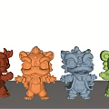 Decorative Four Piece Colorful Cartoon Style Lion Dragon Sculpture Carving Figurines