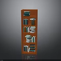 Modern Red Wooden Bookcase with Stacked Books on Multiple Shelves