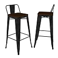 Black Metal Frame Bar Stools With Brown Wooden Seat And Backrest