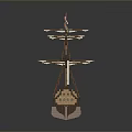Ancient Sailing Ship Wooden Model With Multiple Masts And Colorful Flags