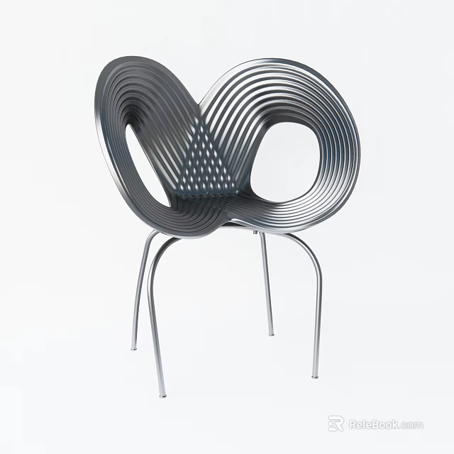 Modern Sculptural Single Chair With Curved Metal Frame And Sleek Design 3d model 