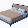 Modern Double Bed With Brown Striped Headboard Blue Frame And Light Blue Bedding 3d model