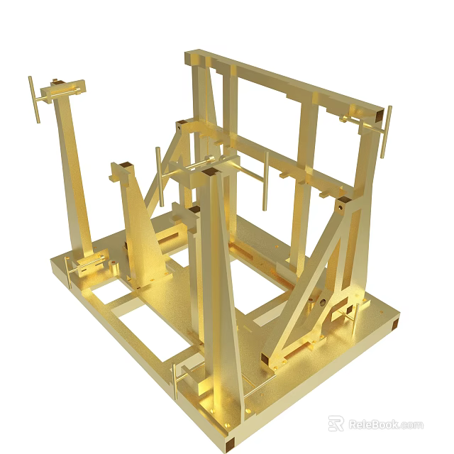 Golden Metal Frame Structure With Industrial Support Brackets And Components 3d model