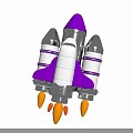 Purple And White Rocket With Three Thrusters Orange Flames At Base For Cosmic Space Exploration