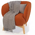 Orange Fabric Single Sofa With Gray Throw Blanket Cushion And Wooden Legs