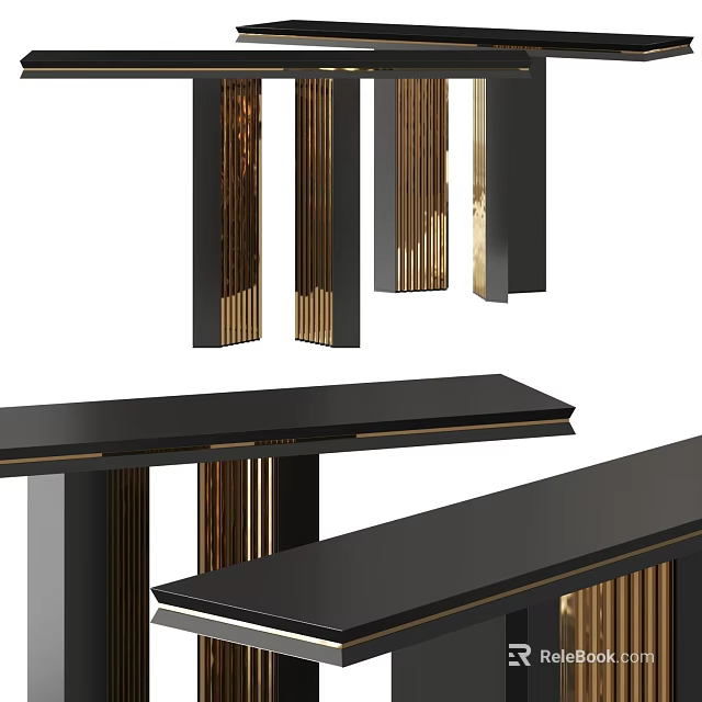 Elegant Modern Black and Gold Console Table With Vertical Stripe Design Elements 3d model 
