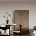 Soft Neutral Toned Modern Dining And Living Space With Round Marble Table And Elegant Chairs