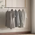 Modern Metal Hanger Rack With Gray White Shirts In Bright Room Corner