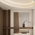 Elegant Entryway Hallway With Wooden Walls Ambient Lighting Mirror And Vase