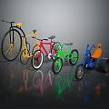 Colorful Bicycles Collection Featuring High wheel Red Standard Green Kids And Blue Tricycle