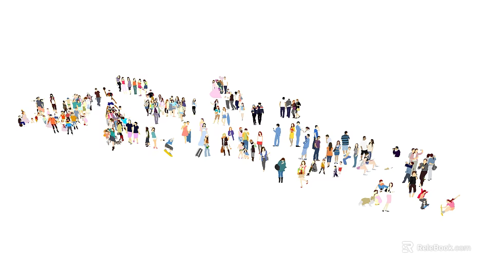 Diverse Group of People Walking Together in White Open Background 3d model 