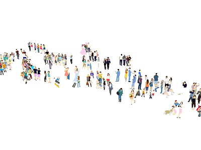 Diverse Group of People Walking Together in White Open Background 3d model