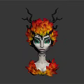 Game Movie Character With Flame Decorated Headpiece Twig Horns And Green Eyes