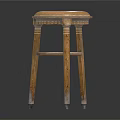 Round Padded Seat Stool With Wooden Legs And Classic Cross Support Design