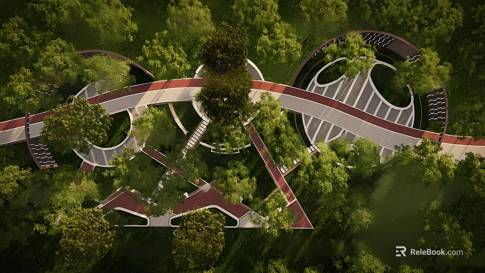 Scenic Park Landscape Featuring Winding Pathways Lush Green Trees And Designed Layout 3d model 