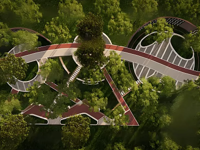 Scenic Park Landscape Featuring Winding Pathways Lush Green Trees And Designed Layout 3d model