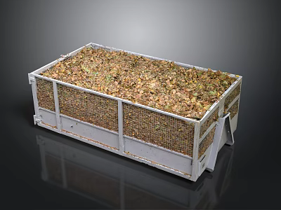 Mesh Sided Metal Storage Bin Filled With Dried Leaves And Debris 3d model