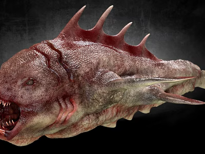 Realistic Fierce Aquatic Animal With Spiked Back Open Mouth Sharp Teeth And Rough Skin 3d model