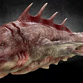 Realistic Fierce Aquatic Animal With Spiked Back Open Mouth Sharp Teeth And Rough Skin