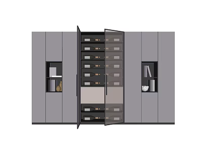Modern Built in Wine Cabinet With Glass Doors Tiered Shelves And Display Niches 3d model