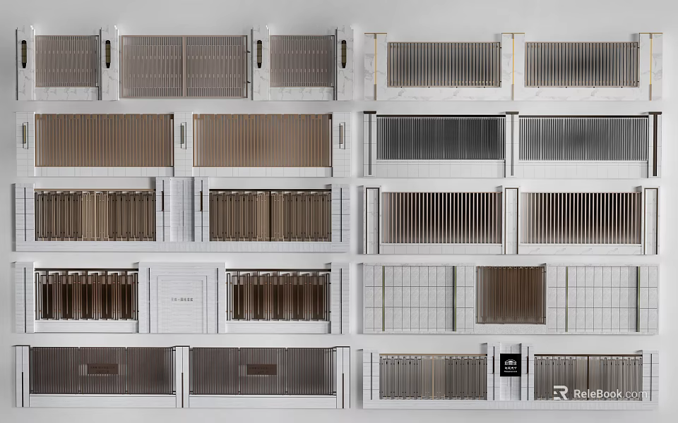 Modern Building Facade Featuring Various Textured Panels Grille Patterns And Material Options 3d model