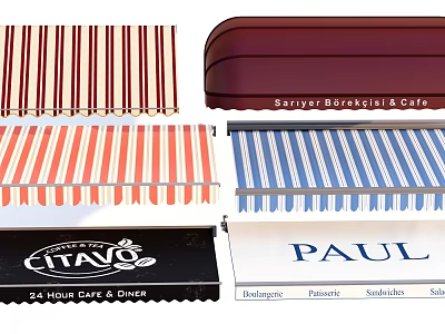 Colorful Striped Awnings with Red White Blue Orange Designs for Cafe Restaurant 3d model