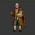 Man Carrying Lamb Holding Stick Wearing Brown Cloak And Blue Pants