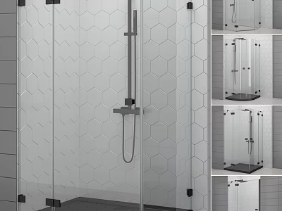 Shower Sauna Interior Design Featuring Glass Enclosure Hexagonal Tile Wall And Handheld Shower 3d model
