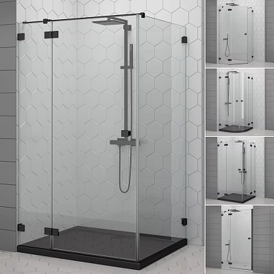 Shower Sauna Interior Design Featuring Glass Enclosure Hexagonal Tile Wall And Handheld Shower 3d model