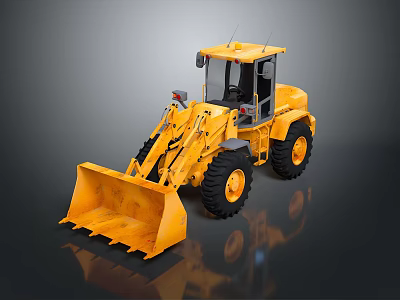 Yellow Construction Loader With Front Bucket Large Tires And Enclosed Operator Cab 3d model
