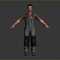 Realistic Male Character in Plaid Shirt and Overalls Standing with Arms Outstretched