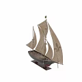 Vintage Wooden Sailboat Model With Canvas Sails And Fleur De Lis Design As Wall Decor