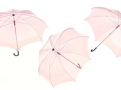 Three Pink Transparent Umbrellas Open Design with Curved Handles and Lightweight Frames 3d model
