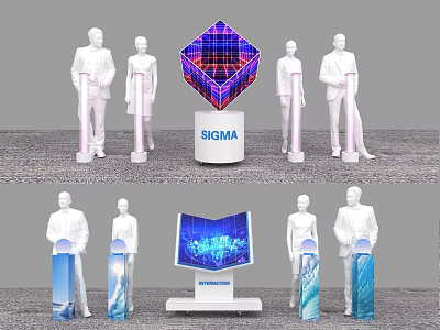 Illuminated SIGMA Activation Device with Human Figures Columns and Innovation Screen 3d model