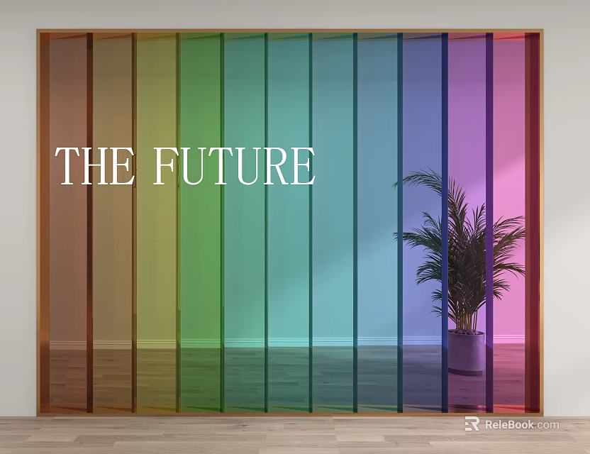 Rainbow Colored Glass Partition In Modern Interior With Potted Plant And Futuristic Design 3d model 