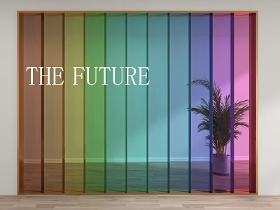 Rainbow Colored Glass Partition In Modern Interior With Potted Plant And Futuristic Design 3d model