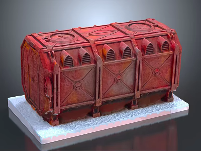 Vintage Red Crate With Textured Surface Decorative Doors Vent Details And White Base 3d model