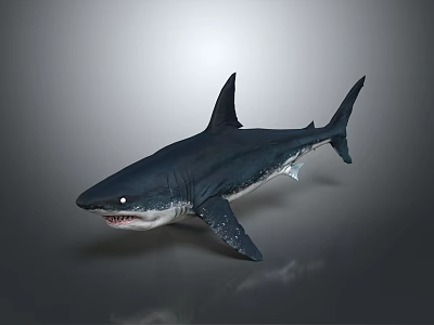 Realistic Marine Life Shark Figure With Deep Blue Body Sharp Teeth And Swimming Pose 3d model
