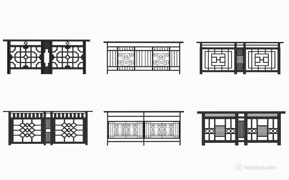 Various Fence Design Styles With Decorative Patterns And Intricate Details 3d model