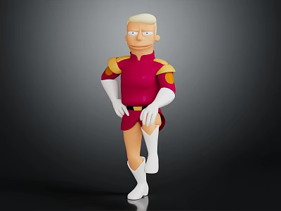 3D Character Model In Red Outfit With Gold Shoulder Accents White Gloves And White Boots 3d model