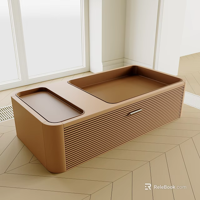 Sleek Modern Brown Dressing Table With Ribbed Sides And Rectangular Surface In Bright Room 3d model 