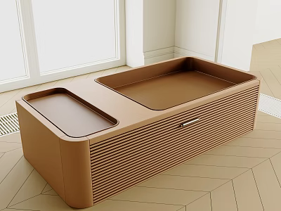 Sleek Modern Brown Dressing Table With Ribbed Sides And Rectangular Surface In Bright Room 3d model