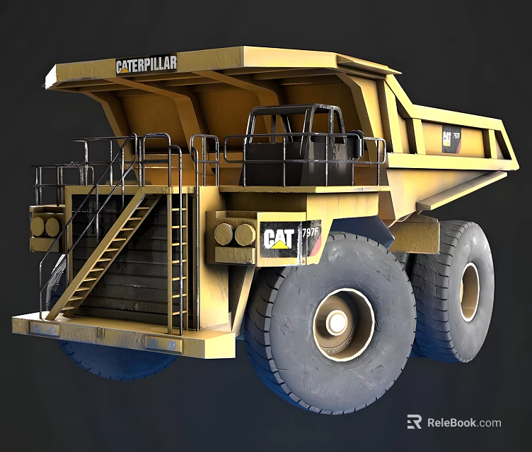 Caterpillar Yellow Heavy Duty Dump Truck with Large Wheels Ladder and Guard Rails 3d model 