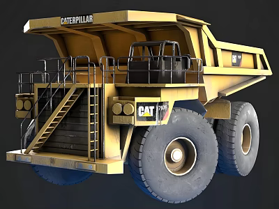 Caterpillar Yellow Heavy Duty Dump Truck with Large Wheels Ladder and Guard Rails 3d model
