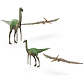 Two Green Reptiles with Long Wings and Slender Legs in Standing Posture