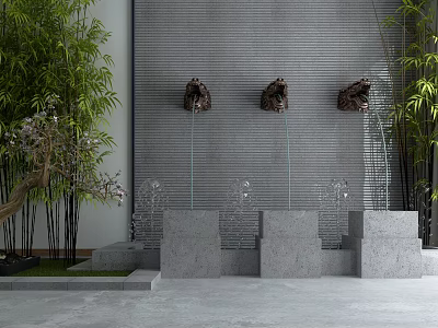 New Chinese style fountain landscape sketch 3d model New Chinese style fountain landscape sketch 3d model