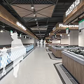 Modern Supermarket Grocery Interior With Fresh Tofu Pork Stalls And Produce Sections