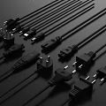 Office Appliances Black Plugs And Various Types Of Cables For Connection Use