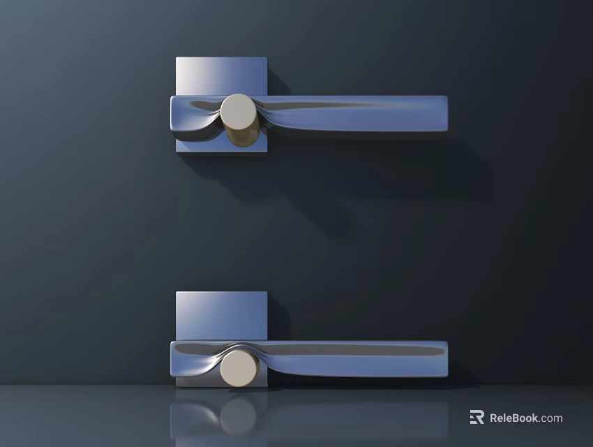 Modern Chrome Door Handles With Sleek Design And Dark Background Reflection 3d model 