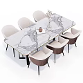 Modern Dining Table Set With Marble Tabletop And Beige Upholstered Chairs 3d model